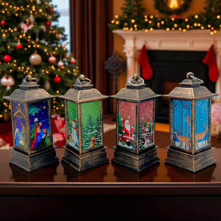 Felinar decorativ Craciun 20 cm cu lumina LED si design 3D – Mos Craciun, reni si om de zapada, ambalat in cutie individuala [1]
