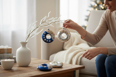 Set Globuri Craciun Tip Donut Diverse Culori cu Sclipici 4 buc, 13.5x13.5cm [5]