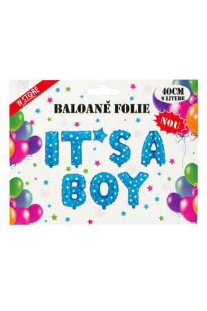 Set baloane folie IT'S A BOY albastru 40 cm, 8 litere, decor botez si gender reveal [1]