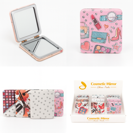 Ingrijire personala si cosmetice Engros - Set 12 oglinzi cosmetice 2 in 1 – modele fashion cu accesorii beauty