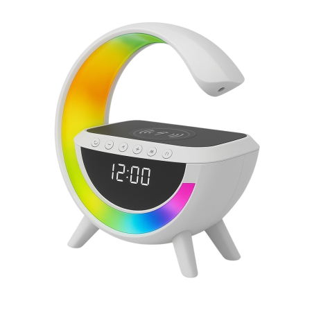 Aparate Radio Engros - Boxa LED BT-3401 cu incarcare wireless, ceas digital si alarma, RGB 7 culori