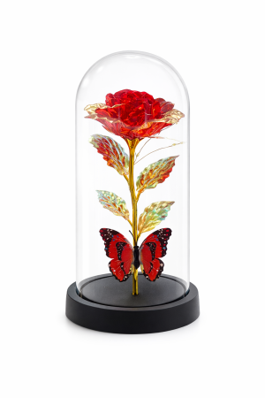 Cupola decorativa cu floare artificiala LED si fluture, baterii neincluse, 20 x 10 cm [1]