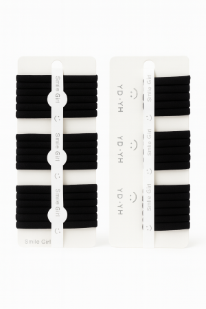 Accesorii pentru par Engros - Set 12 elastice par negre, rezistente, 6 elastice pe card, pentru uz zilnic