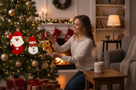 Set 12 Decoratiuni Craciun agatatoare  figurine Mos Craciun Om de Zapada Ren cu baston dulce, 12cm per figurina [2]