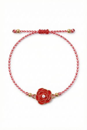 Set 12 bratari martisor cu trandafir rosu si pietricica alba, snur rosu alb, ambalate individual [1]