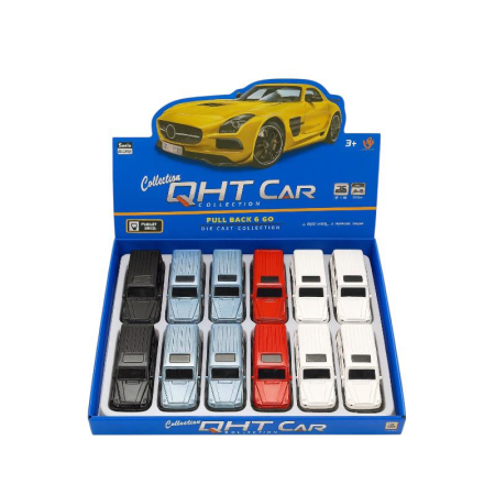Machete si jucarii de metal - Set 12 Mașinuțe metalice SUV QHT, Pull Back, 4 culori, 7 cm