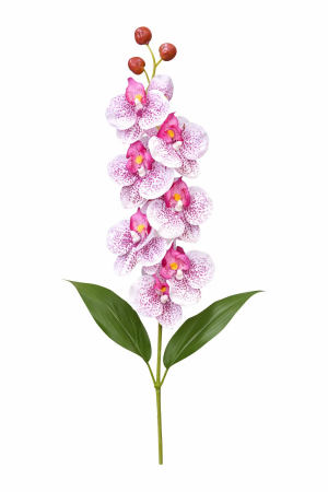 Flori Artificiale - Orhidee artificiala eleganta alba cu accente mov, 6 flori si 3 boboci, 60 cm