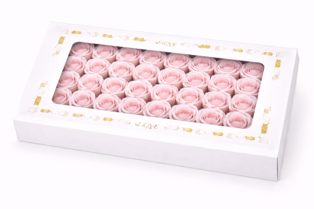 Aranjamente florale - Set 50 Trandafiri de Sapun Parfumati in Cutie Eleganta Cadou 44x23 cm Roz Pal