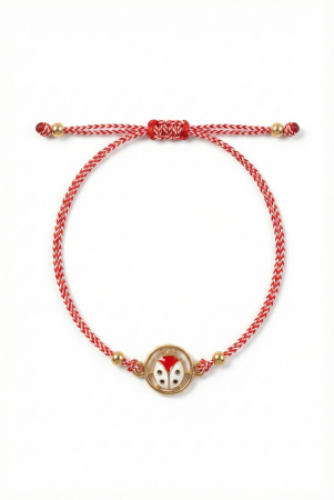 Set 12 Bratari Martisor Buburuza in Medalion Auriu, Snur Rosu Reglabil, 20x11 cm [1]