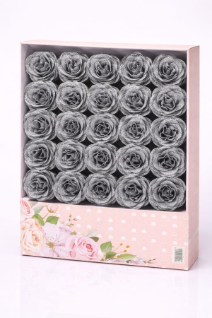 Aranjamente florale - Set 30 trandafiri artificiali cu sclipici, argintiu, decor floral elegant