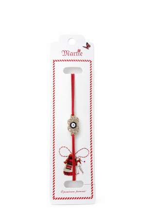 Martisoare - Set 24 Bratari Martisor cu Fluturas Auriu si Talisman Protector, snur rosu elastic