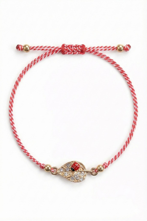 Set 12 bratari martisor cu frunza aurie cu strasuri si buburuza, snur rosu alb, ambalate individual [1]