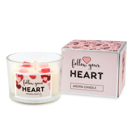 Accesorii decorative Engros - LUMANARE PARFUMATA FOLLOW YOUR HEART IN PAHAR DIN STICLA  CUTIE ASORTATA, 7.5x7.5x5.5cm