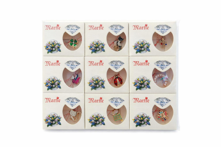 Martisoare - Set 24 brose martisor modele combinate, ambalaj individual elegant, 9x7.5cm