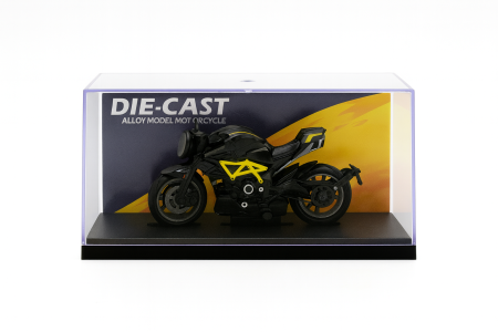 Motocicleta Metalica Die-Cast – Model Sport Negru cu Galben, 19x9 cm, cu Vitrina Transparenta [1]