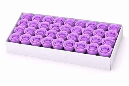 Aranjamente florale - Set 50 Trandafiri de Sapun Parfumati in Cutie Eleganta Cadou 44x23 cm Mov