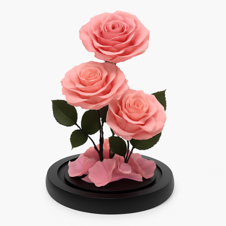 Trandafiri Roz Criogenati sub Cupola din Sticla 23x14 cm, Aranjament Luxury [1]