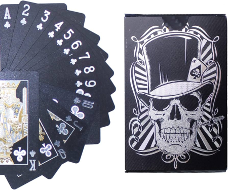Jocuri Clasice - Carti de Joc Premium Negre Skull Edition, Impermeabile, Design Luxury pentru Poker
