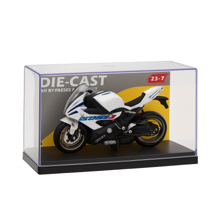 Motocicleta Metalica Die-Cast – Model Sport Alb, 19x9 cm, cu Vitrina Transparenta [1]