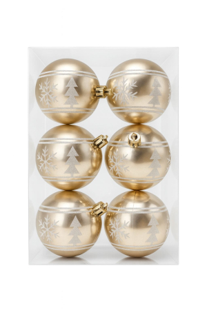 Globuri Engros - Set 6 globuri Craciun auriu champagne, model fulgi si brad, 23x15.5x7.5cm