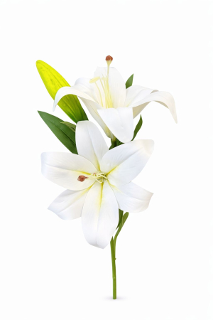 Idei de Cadouri - Crin artificial alb delicat cu 2 flori si boboc aspect elegant decorativ 35 cm