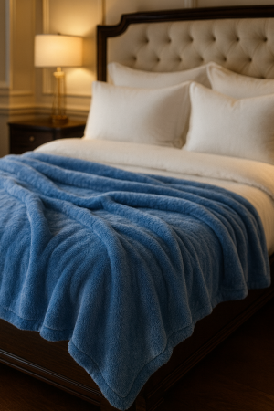 Paturi cocolino Engros - Patura Cocolino Pufoasa Albastru 200x230cm – Groasa, Moale, Pat Dublu, 1KG