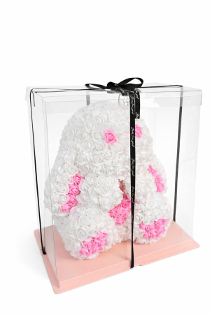 Figurina din trandafiri din spuma alb cu roz, decor cadou premium [1]