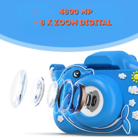 Camera foto digitala pentru copii 4800 MP, 8x zoom, model albastru delfin12.5x11.5cm [1]