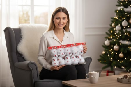 Decoratiuni si ornamente de Craciun Engros - Set 12 decoratiuni Craciun om de zapada textil alb – pachet multiplu, modele mixte, 17cm per bucata