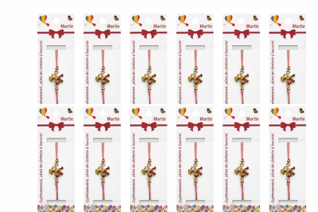 Set 12 bratari martisor cu figurina cosar norocos, snur reglabil rosu-alb [4]