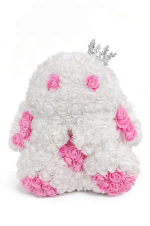 Aranjamente florale - Figurina din trandafiri din spuma alb cu roz, decor cadou premium