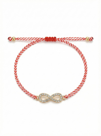 Set 12 Bratari Martisor Infinit Auriu cu Strasuri, Snur Alb-Rosu Reglabil, 20x11 cm [1]