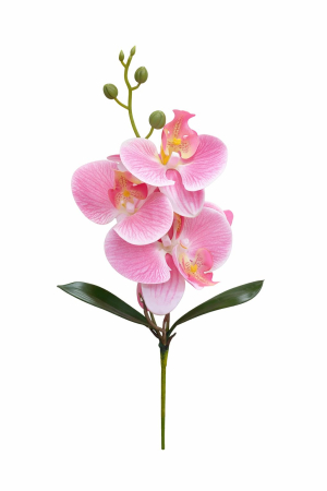 Flori Artificiale - Orhidee artificiala roz delicat cu alb, 3 flori si boboci, frunze decorative 37 cm