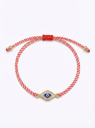 Set 12 bratari martisor talisman protector auriu cu strasuri, snur alb rosu, 20x11cm [1]