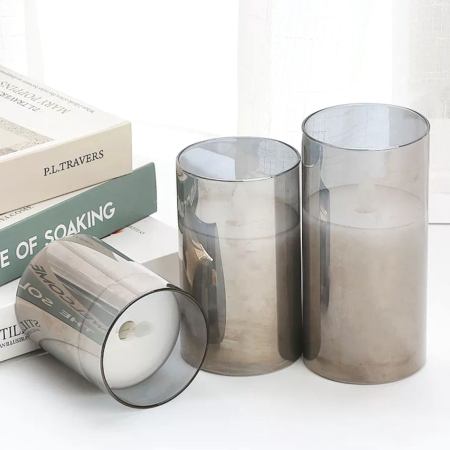 Lumanare decorativa in pahar argintiu fumuriu – ambient lux, flacara calda [2]