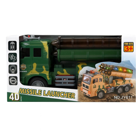 Jucarii interactive - Camion militar jucarie cu lansator rachete, lumini si sunete, model Missile Launcher, 4D, 27x12.5x7.5cm