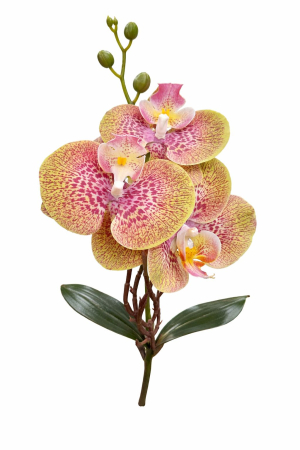 Orhidee artificiala 3 flori cu boboci si frunze 37 cm verde tigrat violet [2]