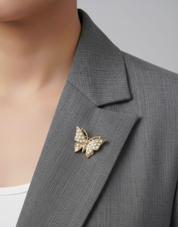 Set 12 brose martisor fluture auriu cu perlute albe elegante 15x9cm [2]