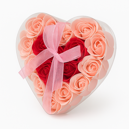 Cutie Inima cu 18 Trandafiri din Sapun Roz si Rosu, Cadou Romantic 15x15 cm [3]