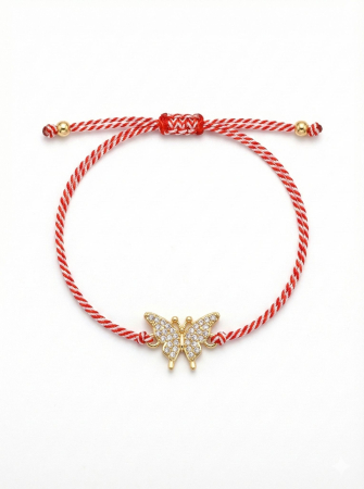 Set 12 Bratari Martisor Fluturas Auriu cu Strasuri, Snur Reglabil, 20x11 cm [1]