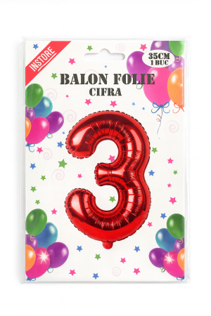Balon folie cifra 3 rosu, 35 cm, pentru aniversari si decor, 1 buc [1]
