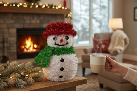 Om de Zapada Decorativ din Ghirlanda, cu Fular Verde si Caciula Rosie, 40 cm [1]