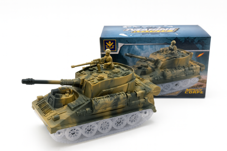 Jucarii interactive - Tank Jucarie 20x11 cm cu Lumini si Sunete – Model Militar cu Soldat, Senile Mobile