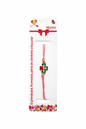 Martisoare - Set 12 Martisoare Bratari Trifoi cu Patru Foi Auriu Noroc