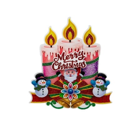 Decoratiuni si ornamente de Craciun Engros - Sticker decorativ Craciun lumanari 3D cu Mos Craciun si oameni de zapada 23x22 cm