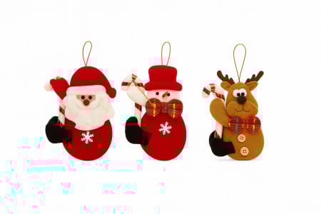 Decoratiuni si ornamente de Craciun Engros - Set 12 Decoratiuni Craciun agatatoare  figurine Mos Craciun Om de Zapada Ren cu baston dulce, 12cm per figurina