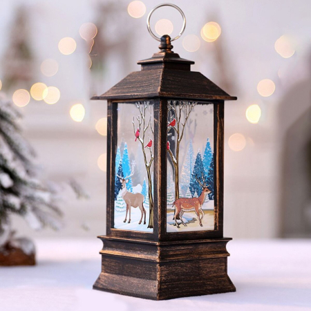 Decoratiuni si ornamente de Craciun Engros - Felinar decorativ Craciun 13 cm cu lumina LED alb cald – mini felinar cu Mos Craciun, reni si om de zapada, in cutie cadou
