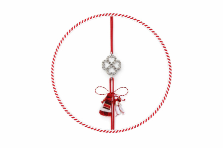 Set 24 bratari martisor cu snur rosu elastic, trifoi argintiu cu strasuri [1]