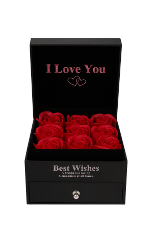 Cutie cadou neagra cu 9 trandafiri de sapun rosii, model cu sertar, punga inclusa, 11x8 cm [1]