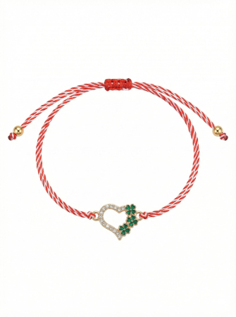 Set 12 bratari martisor cu inimioara si trifoi verzi, snur reglabil rosu-alb [1]